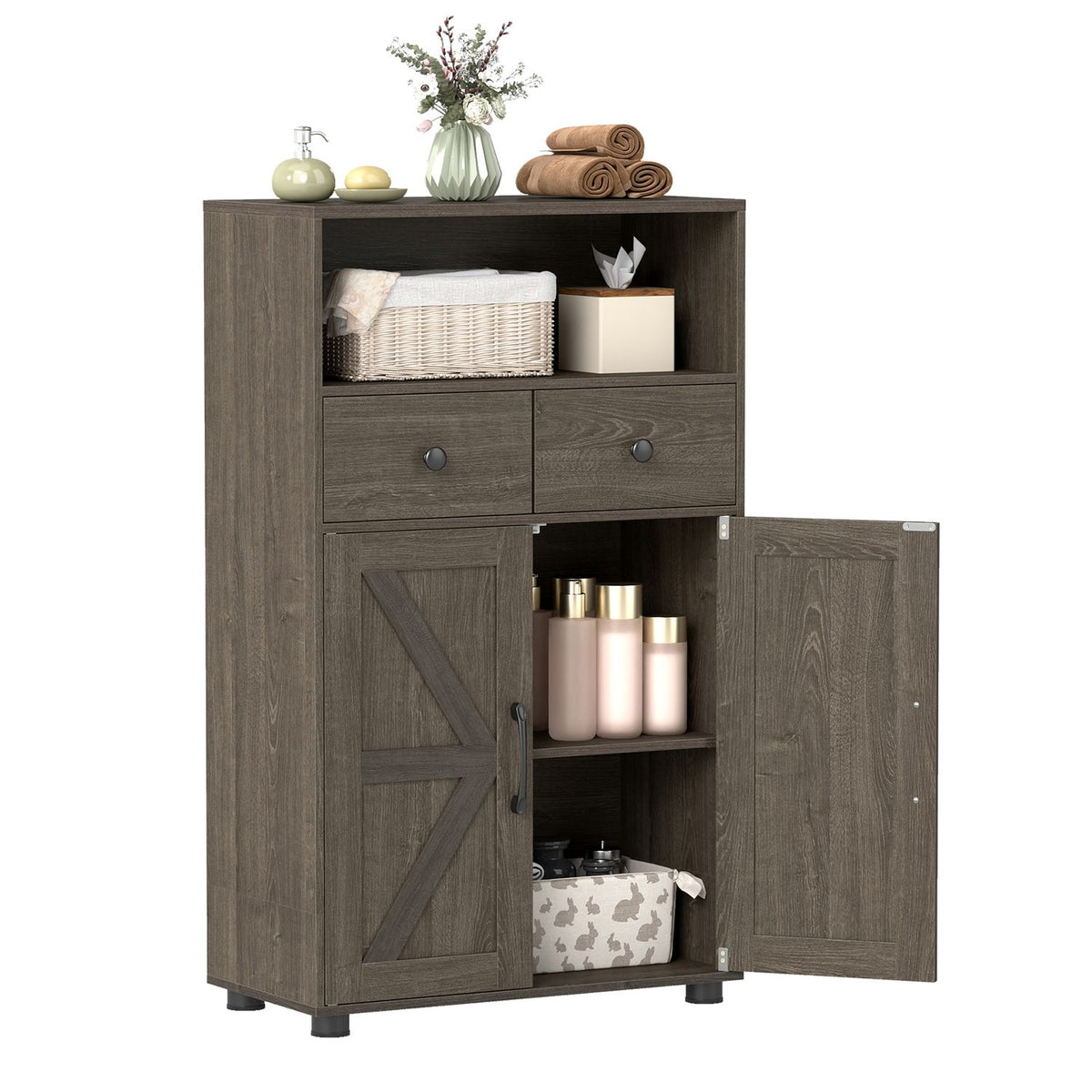 40" Bathroom Storage Cabinet with Drawers and Removable Shelf-Oak