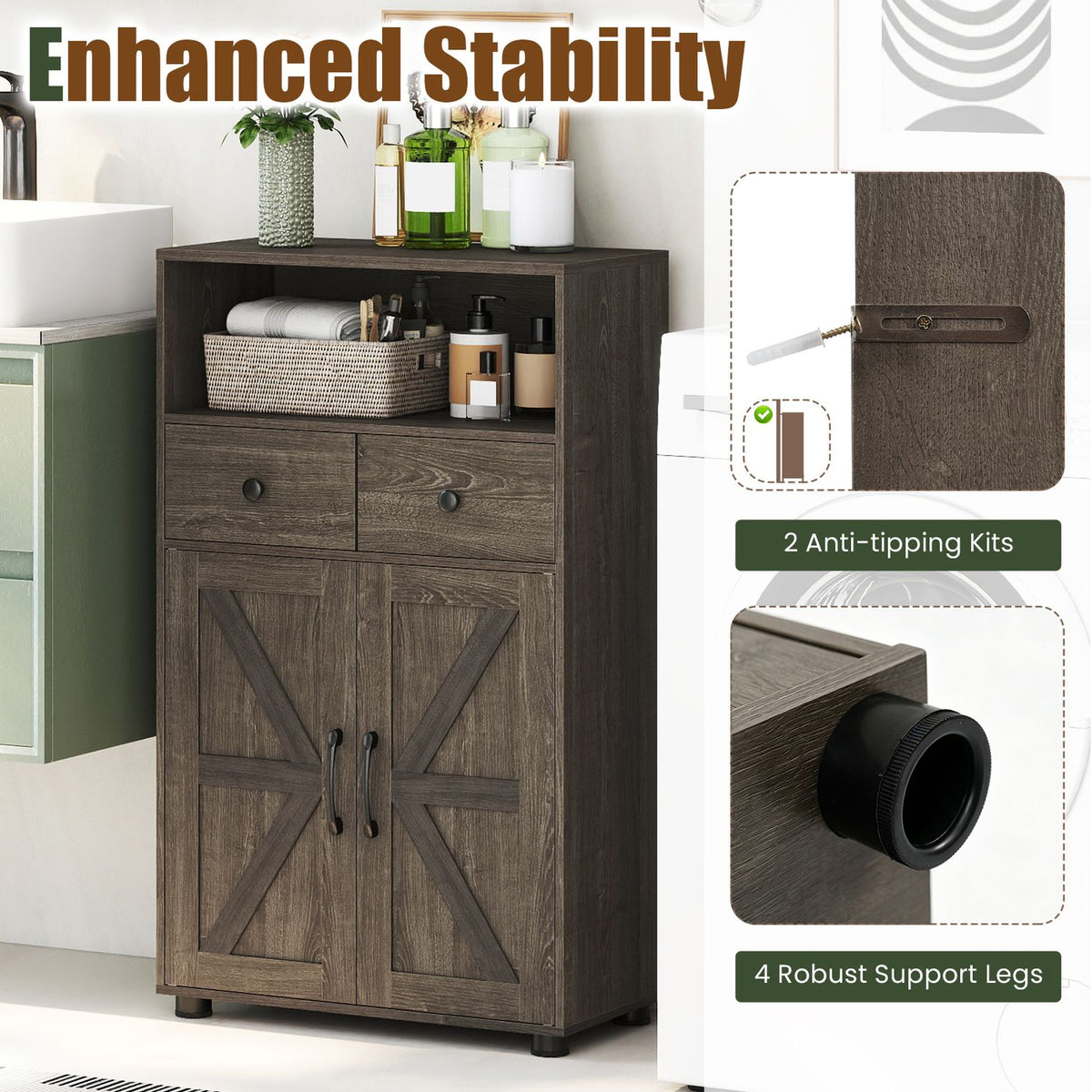 40" Bathroom Storage Cabinet with Drawers and Removable Shelf-Oak