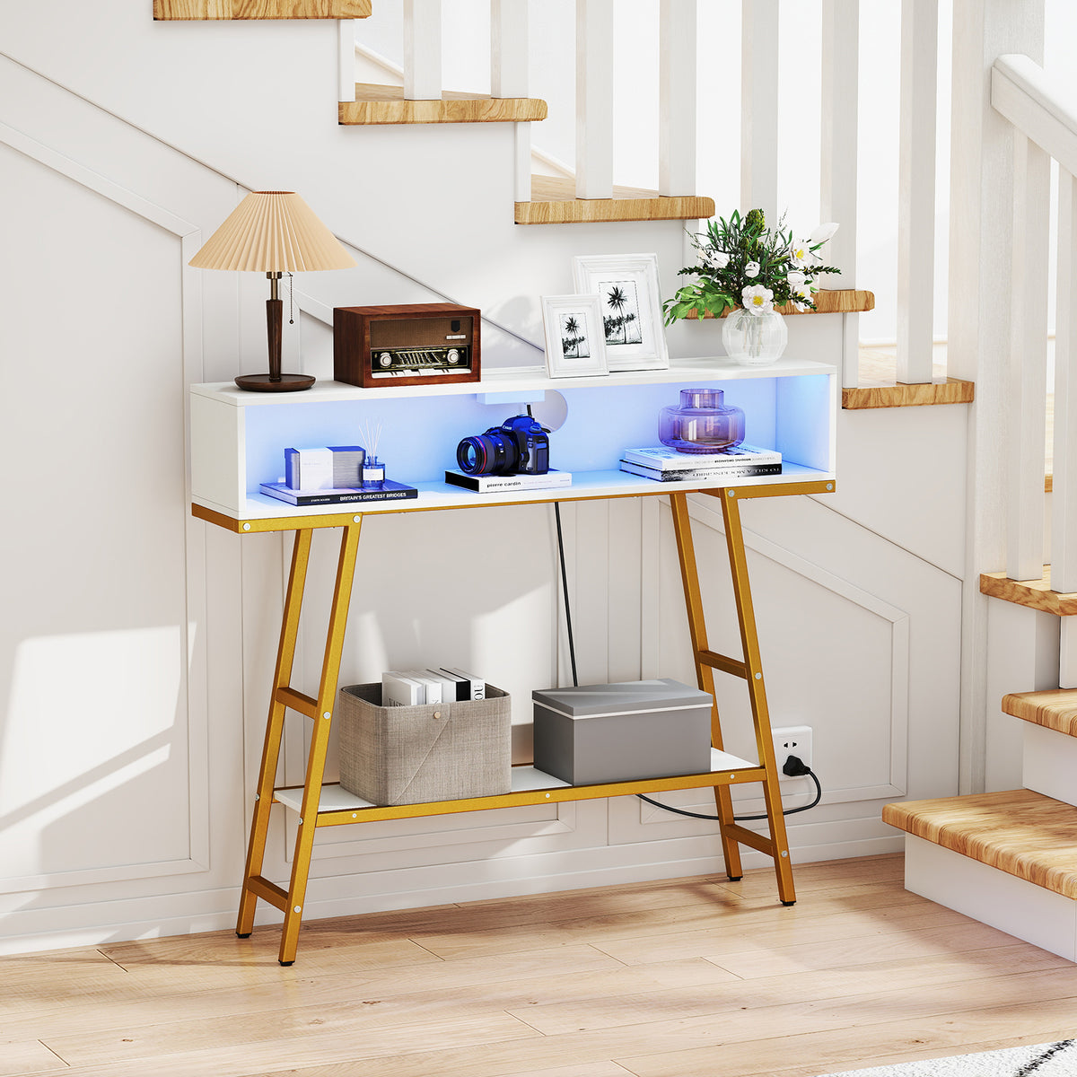 40" Console Table with Charging Station and LED Lights