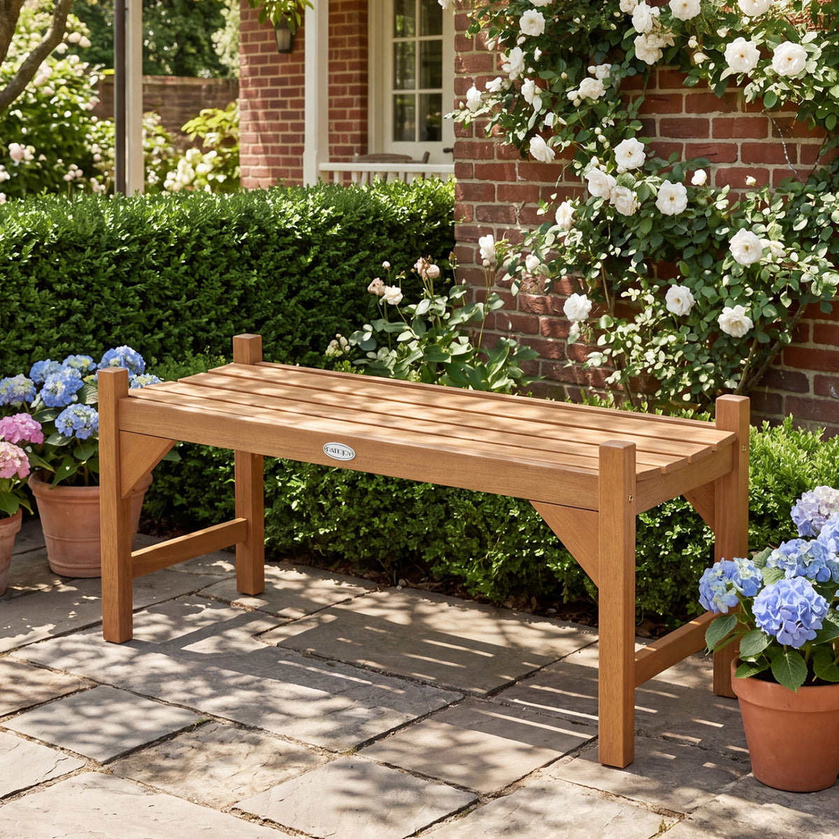 Outdoor Bench with Slatted Contoured Seat for Deck Entryway-Set of 2