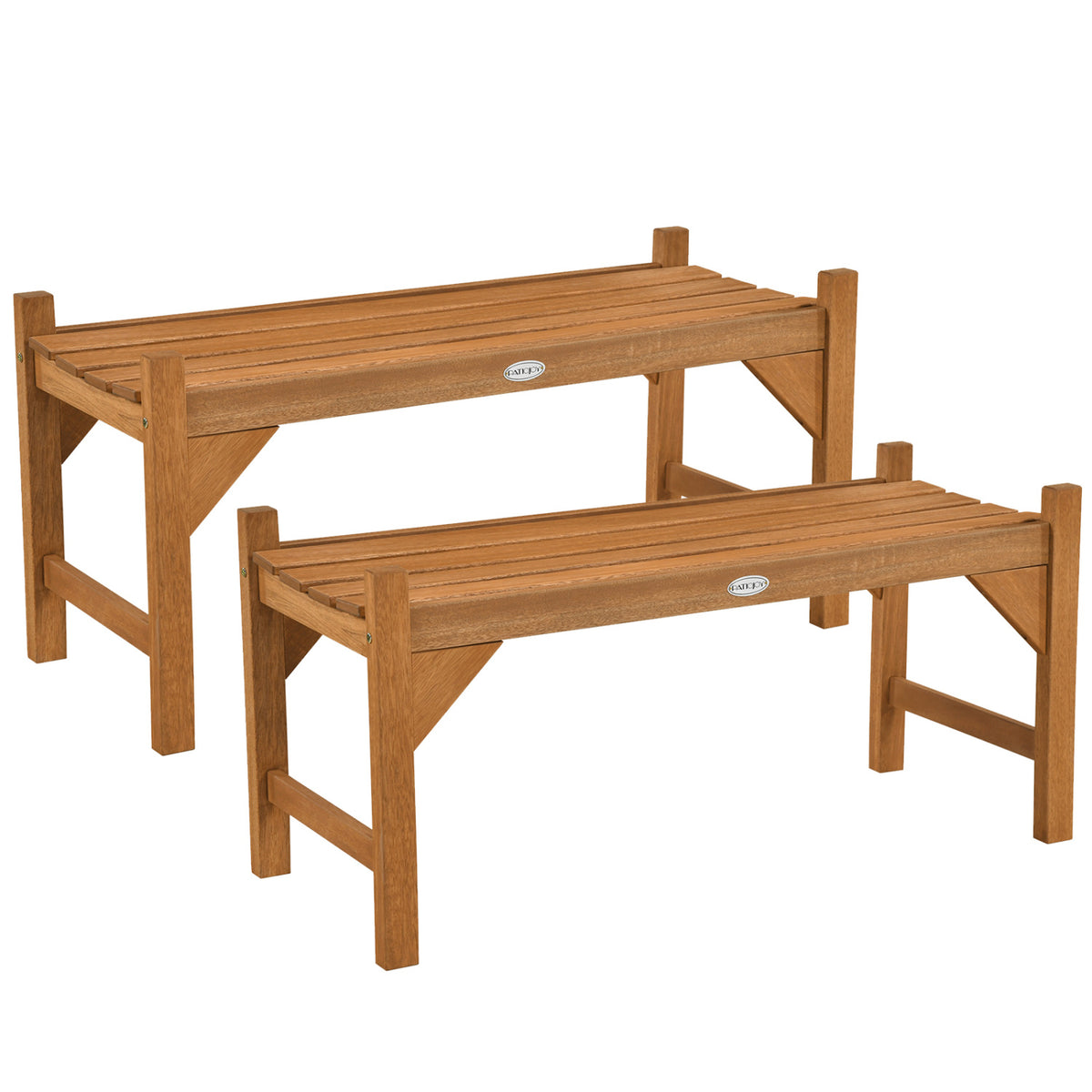 Outdoor Bench with Slatted Contoured Seat for Deck Entryway-Set of 2