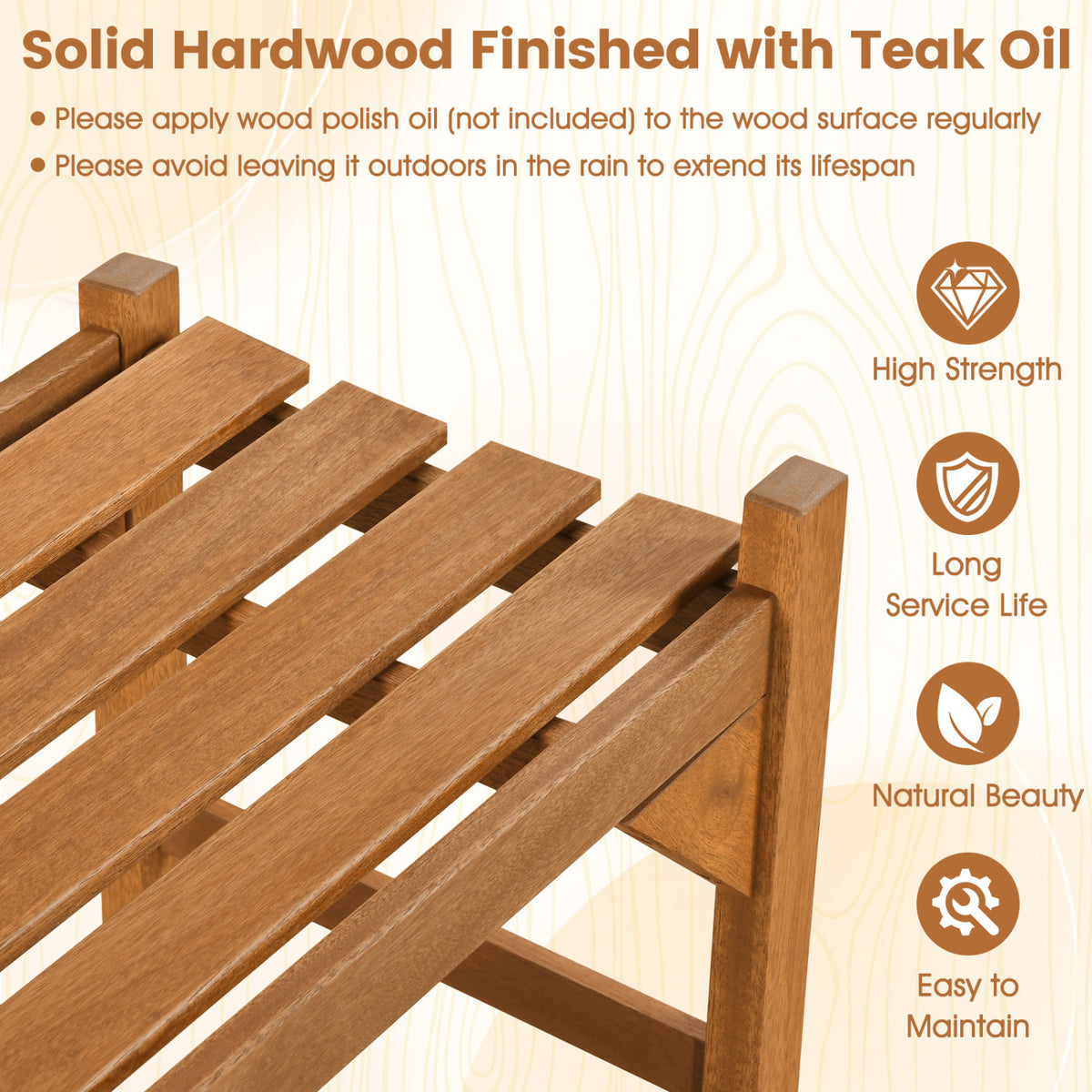 Outdoor Bench with Slatted Contoured Seat for Deck Entryway-Set of 2