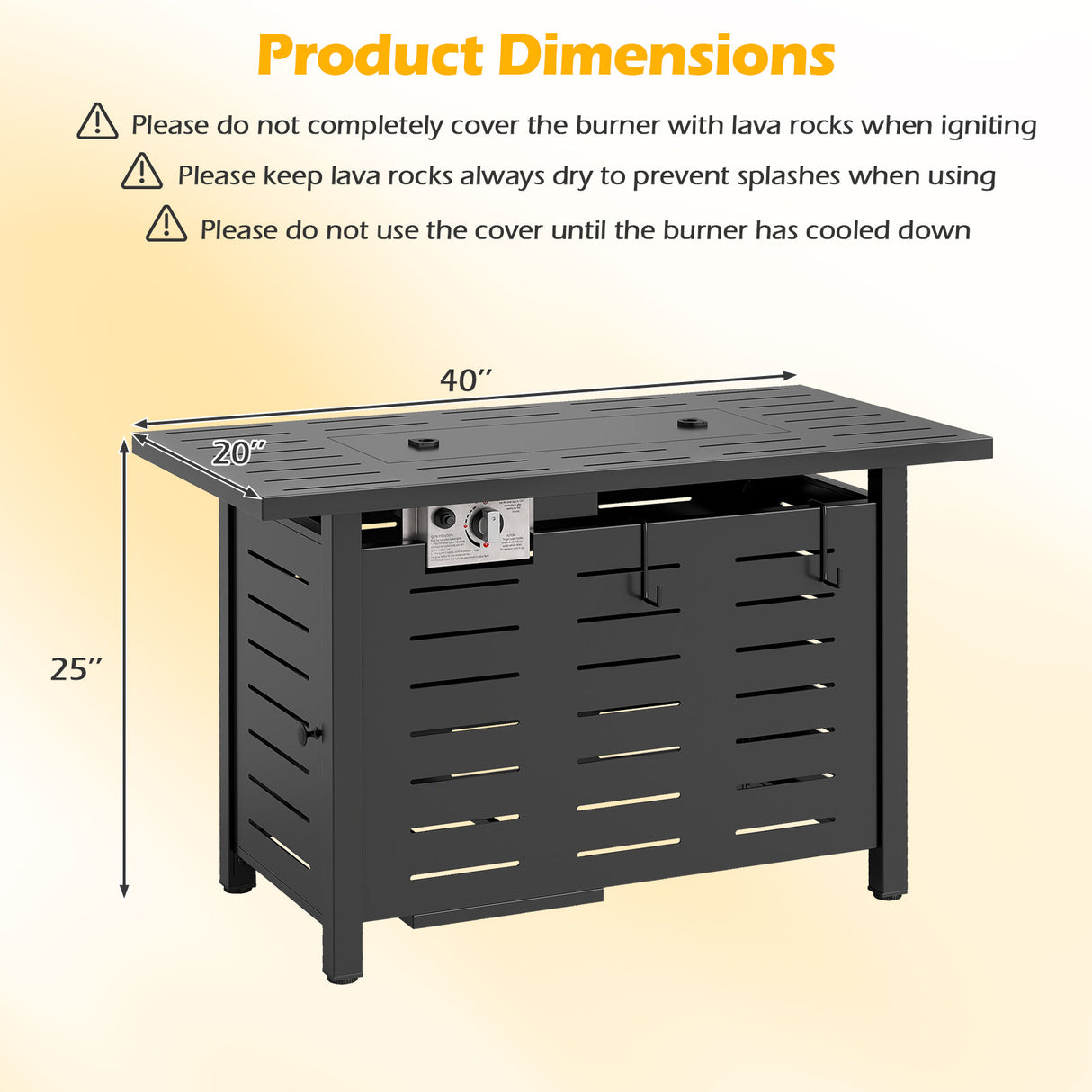 40 Inch Outdoor Propane Fire Pit Rectangle Gas Fire Table with Lava Rocks
