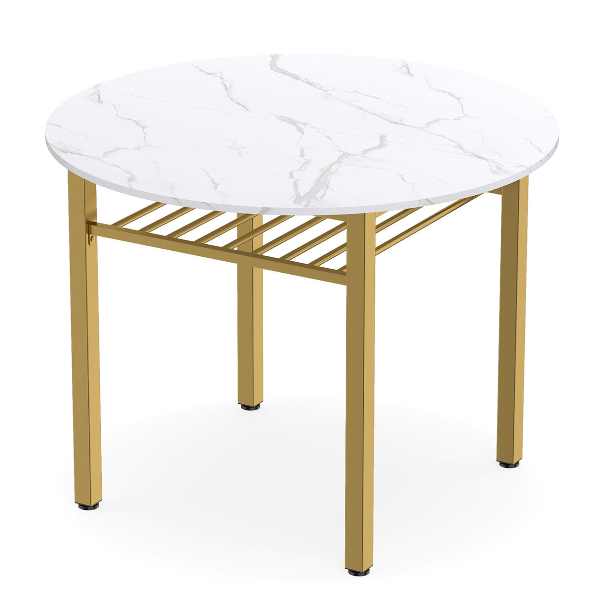 40â Round Kitchen Table with Storage Shelf and Metal Frame for 4 People