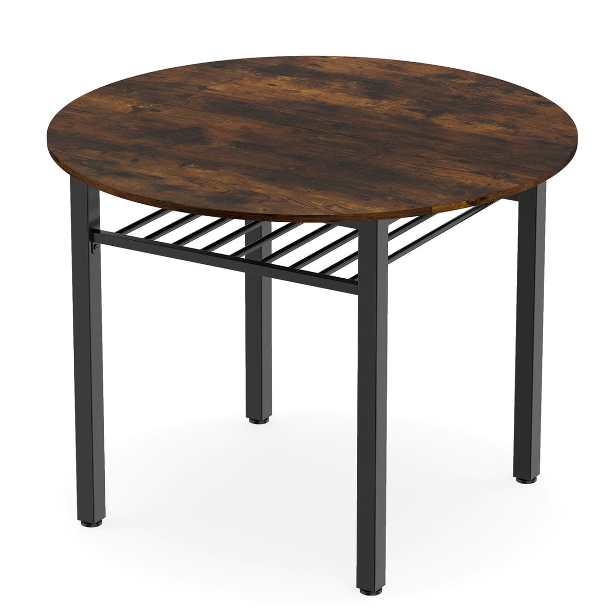 40â Round Kitchen Table with Storage Shelf and Metal Frame for 4 People