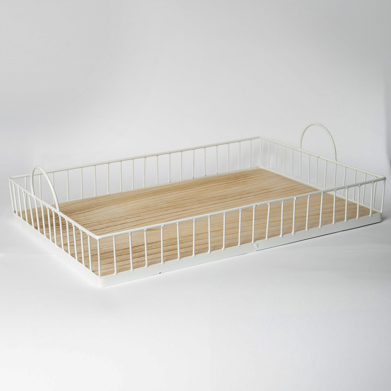 412 - Rectangular Metal & Wood Tray