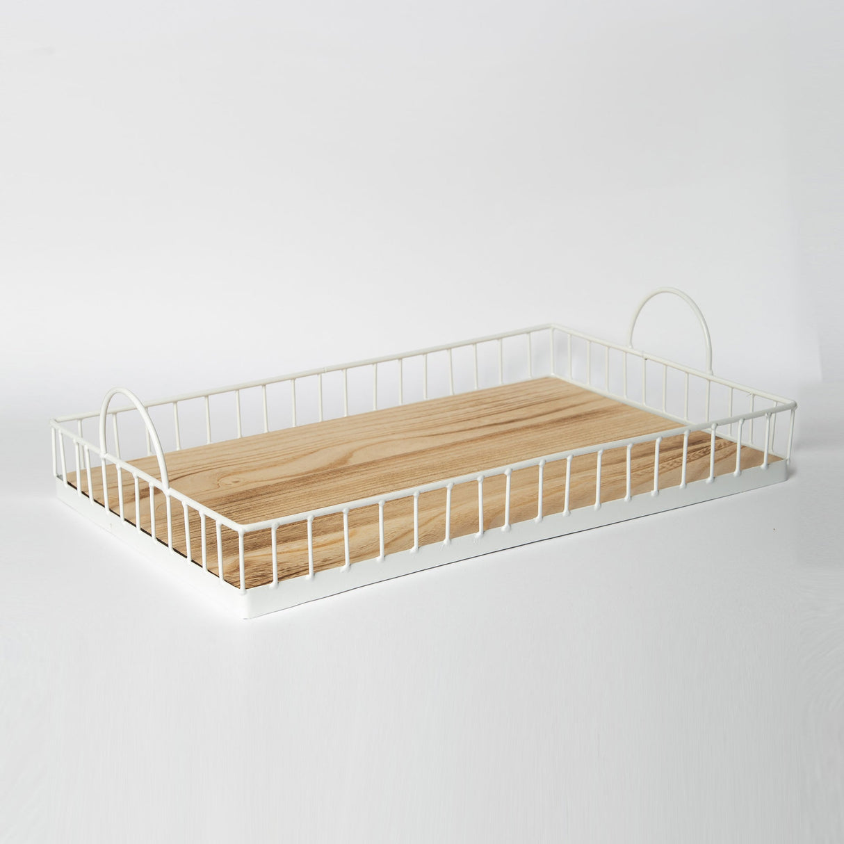 412 - Rectangular Metal & Wood Tray