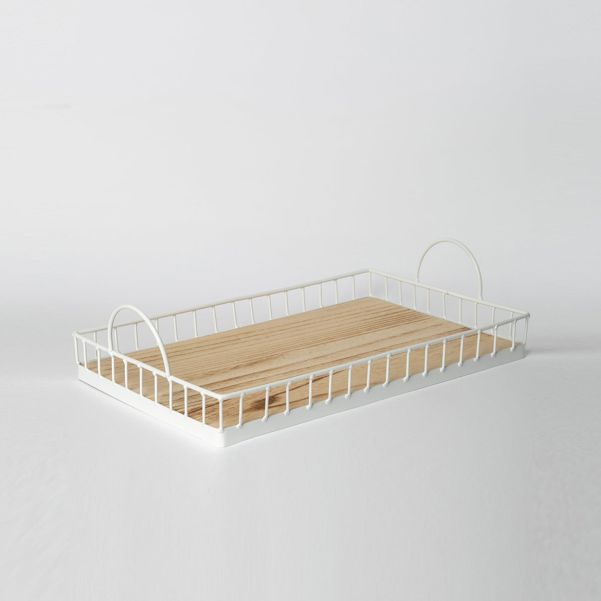 412 - Rectangular Metal & Wood Tray