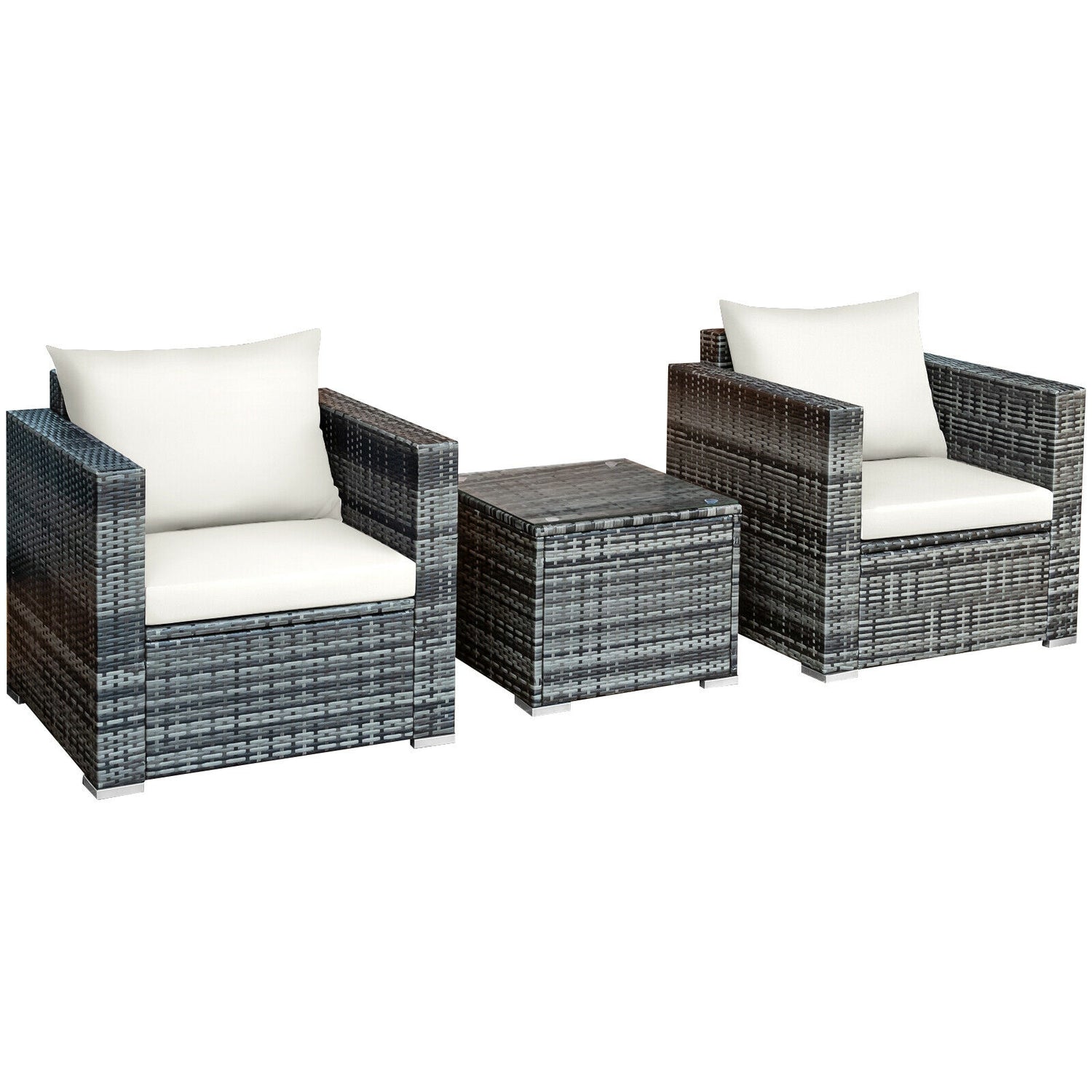 3 Pcs Patio Rattan Furniture Bistro Sofa Set with Cushioned