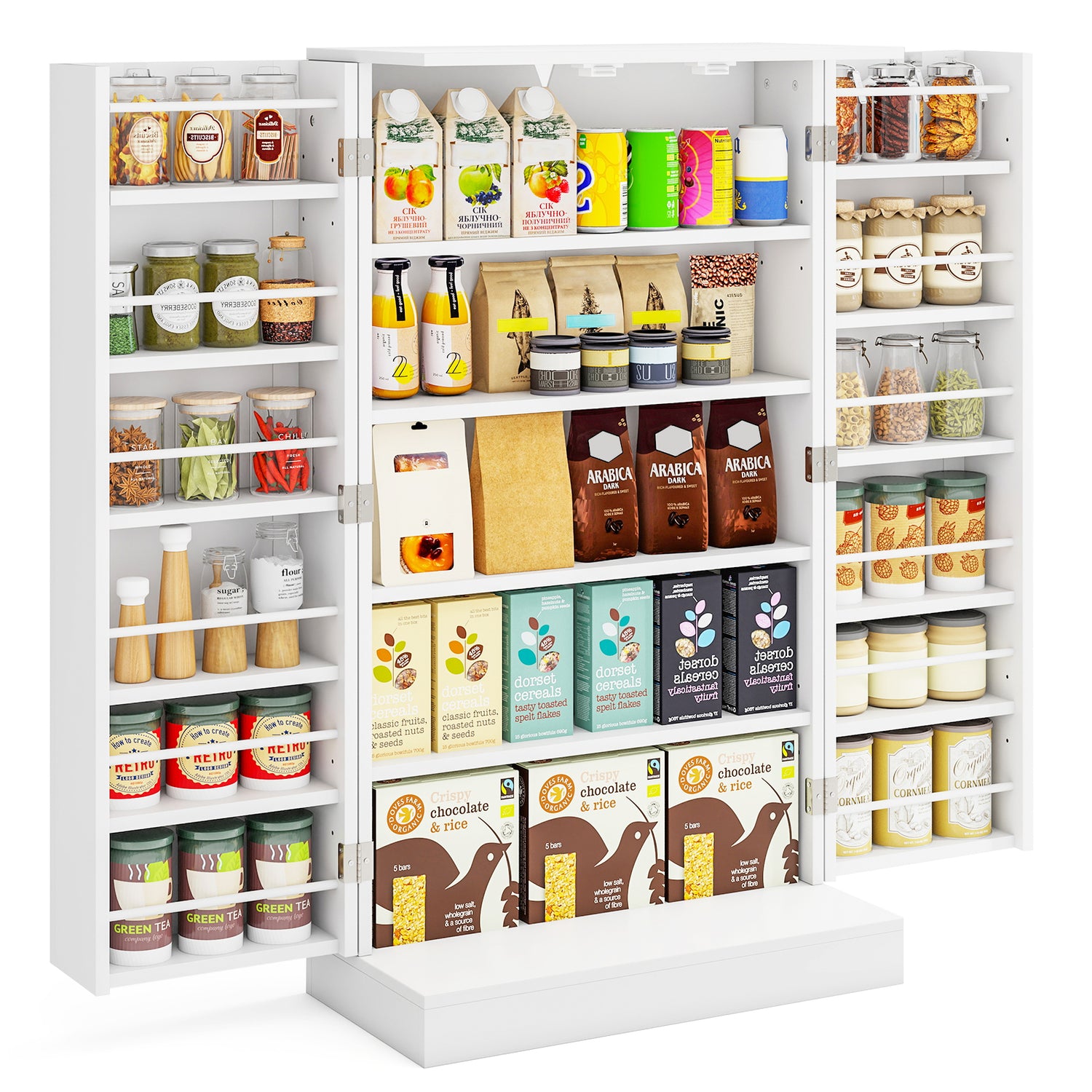 41 Inch Tall Pantry Cabinet Kitchen Storage Cabinet with Doors and Shelves-White