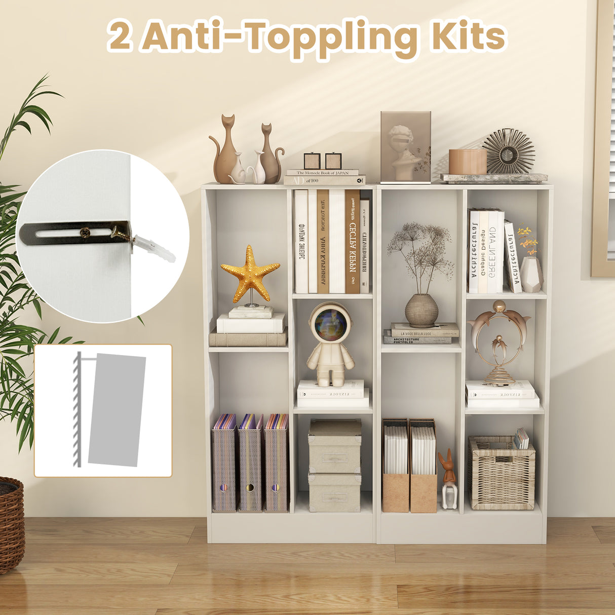 41 Inches 5-Cube Floor Bookcase with 2 Anti-Tipping Kits