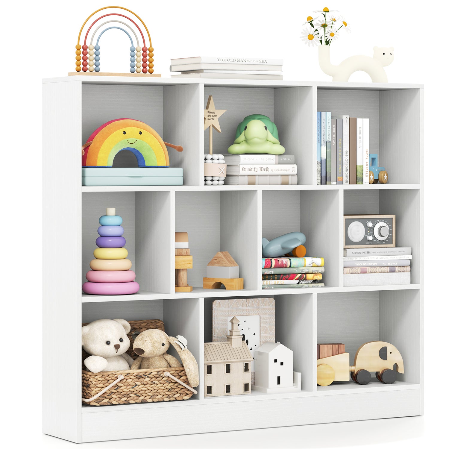 41 inches Wooden Toy Storage Organizer with 10 Cubes for Kids
