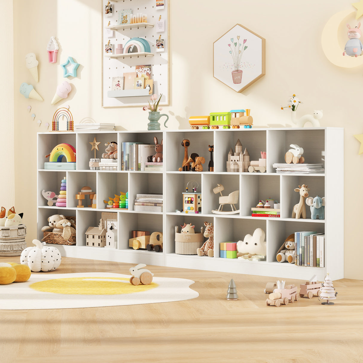 41 inches Wooden Toy Storage Organizer with 10 Cubes for Classroom Daycare Nursery Kindergarten