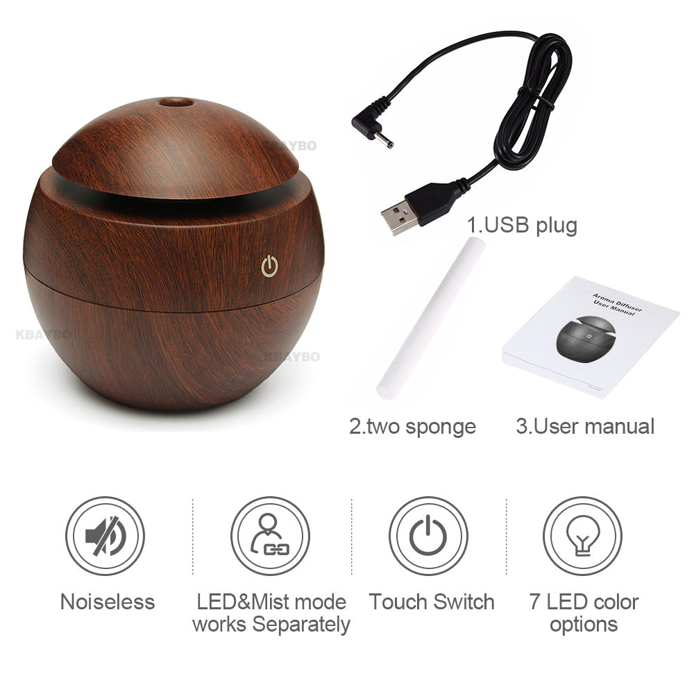 USB Ultrasonic Aroma Diffuser & Humidifier with 7-Color LED Light