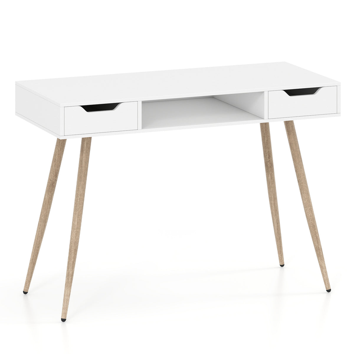 42.5" Mid Century Modern Writing Desk with Metal Leg and Drawers