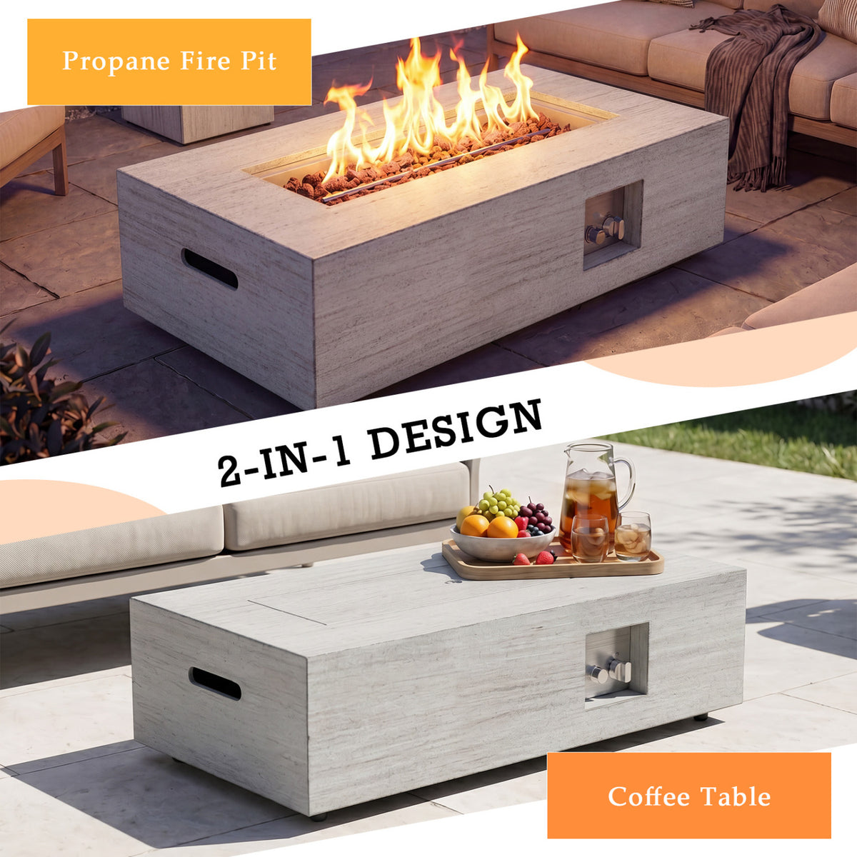 50 000 BTU Outdoor Rectangular Fire Table with Tank Holder
