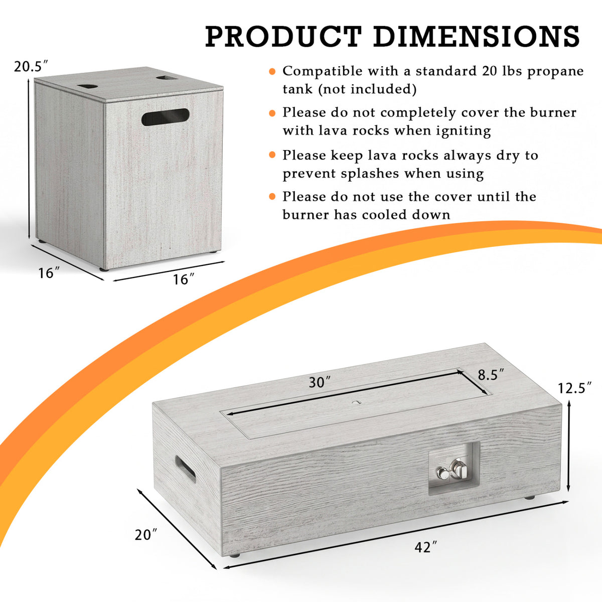 50 000 BTU Outdoor Rectangular Fire Table with Tank Holder