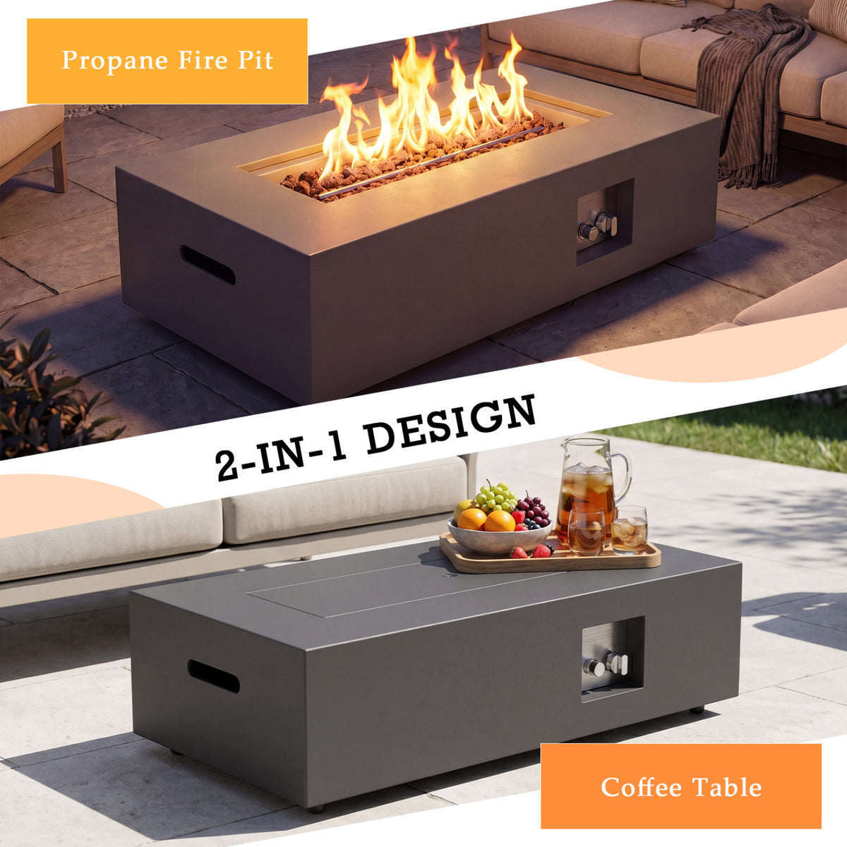 50 000 BTU Outdoor Rectangular Fire Table with Tank Holder
