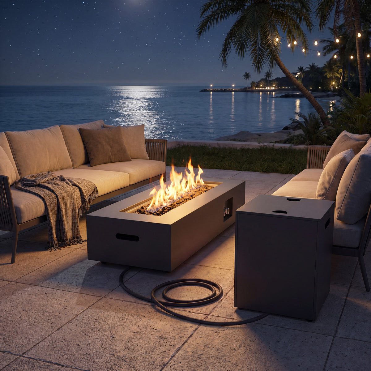 50 000 BTU Outdoor Rectangular Fire Table with Tank Holder