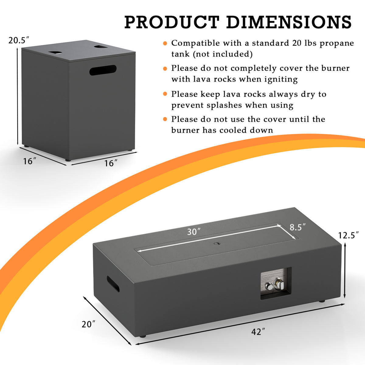 50 000 BTU Outdoor Rectangular Fire Table with Tank Holder