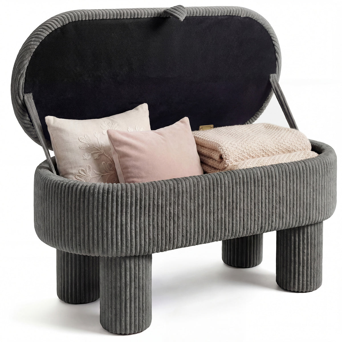 Storage Ottoman Bench Corduroy Fabric Upholstered Foot Stool