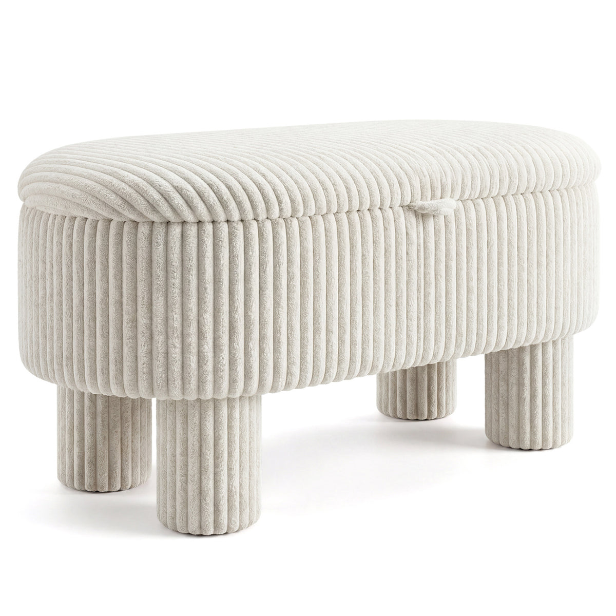 Storage Ottoman Bench Corduroy Fabric Upholstered Foot Stool