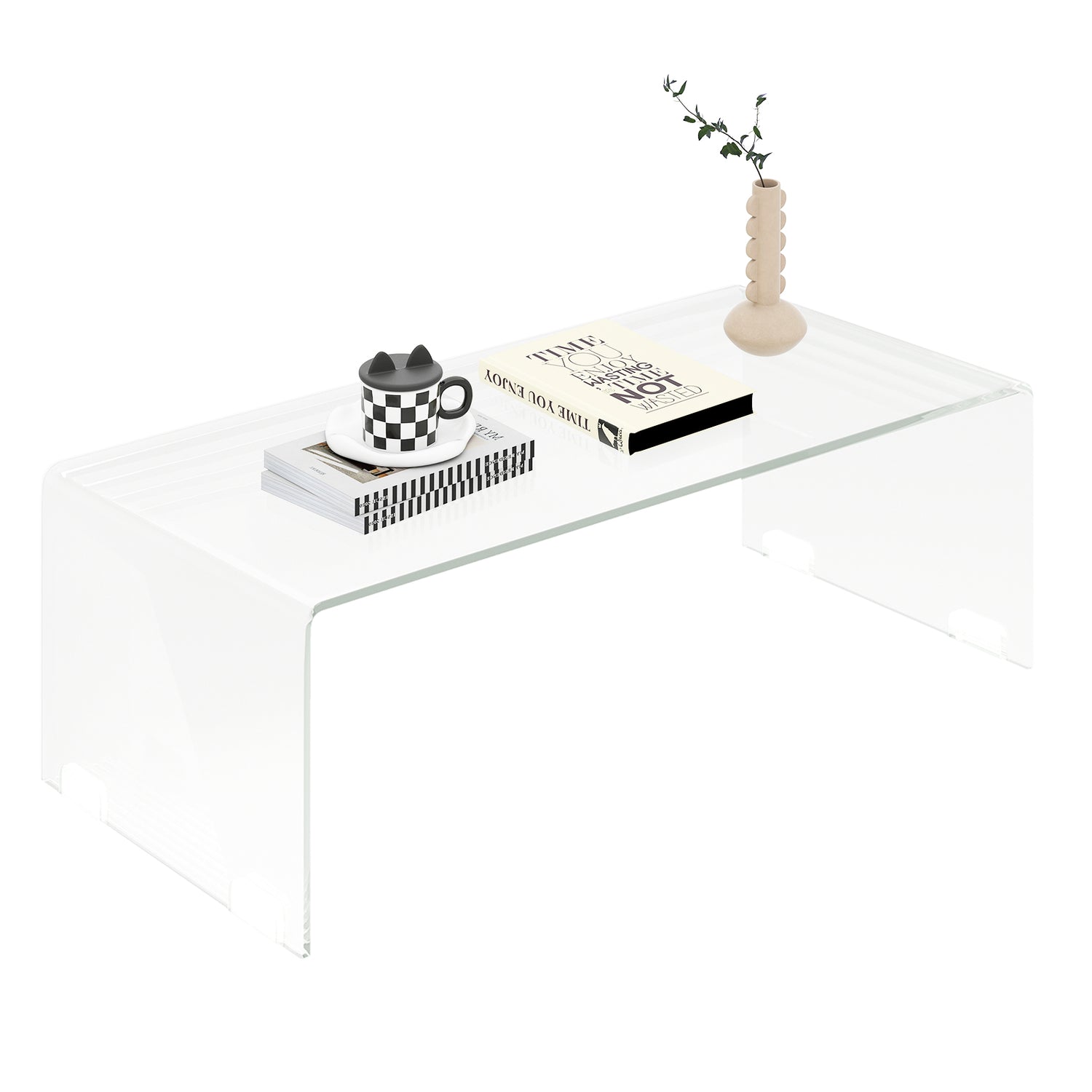 42 x 19.7 Inch Clear Tempered Glass Coffee Table with Rounded Edges-Transparent