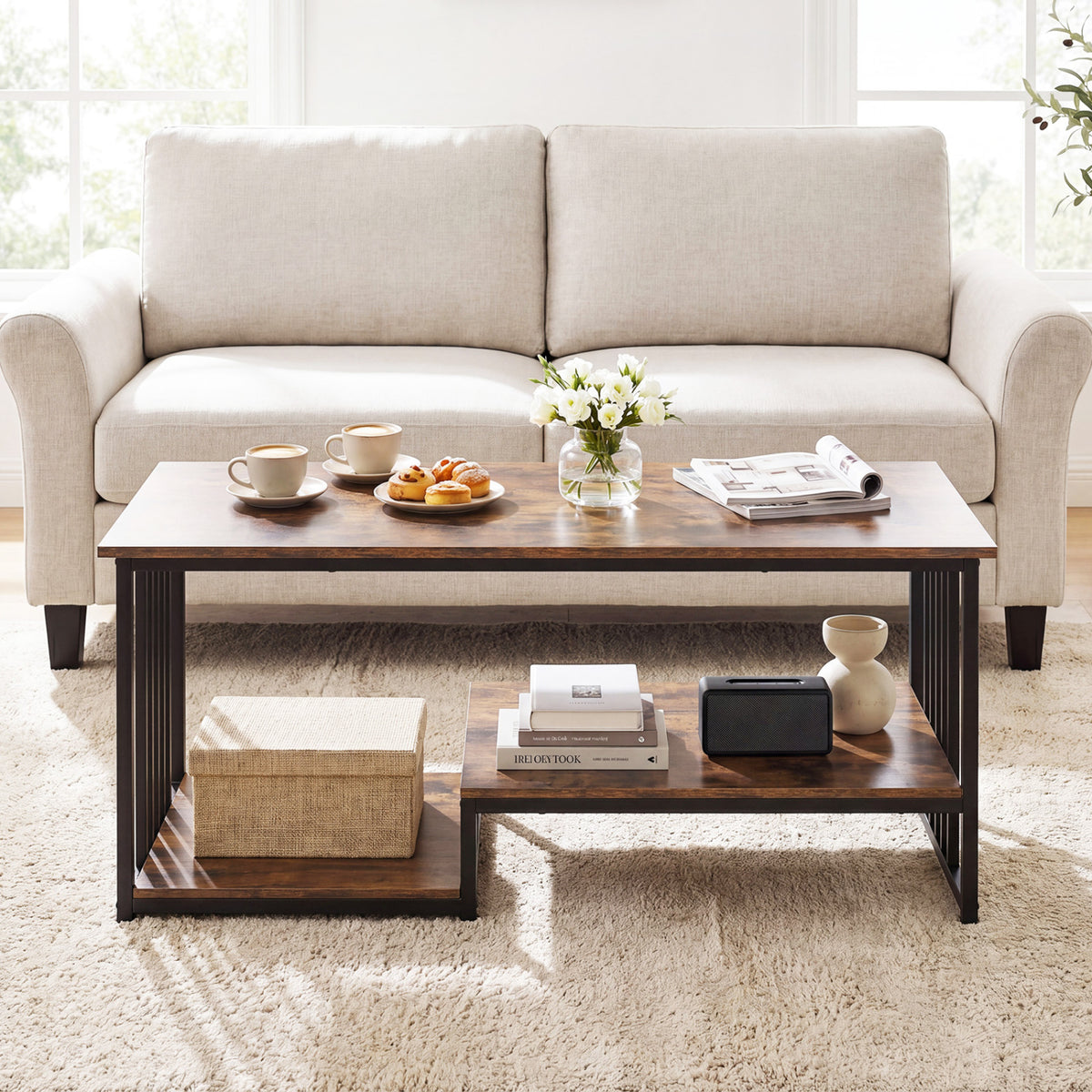 43.5" Coffee Table 2-Tier with Open Storage Shelf