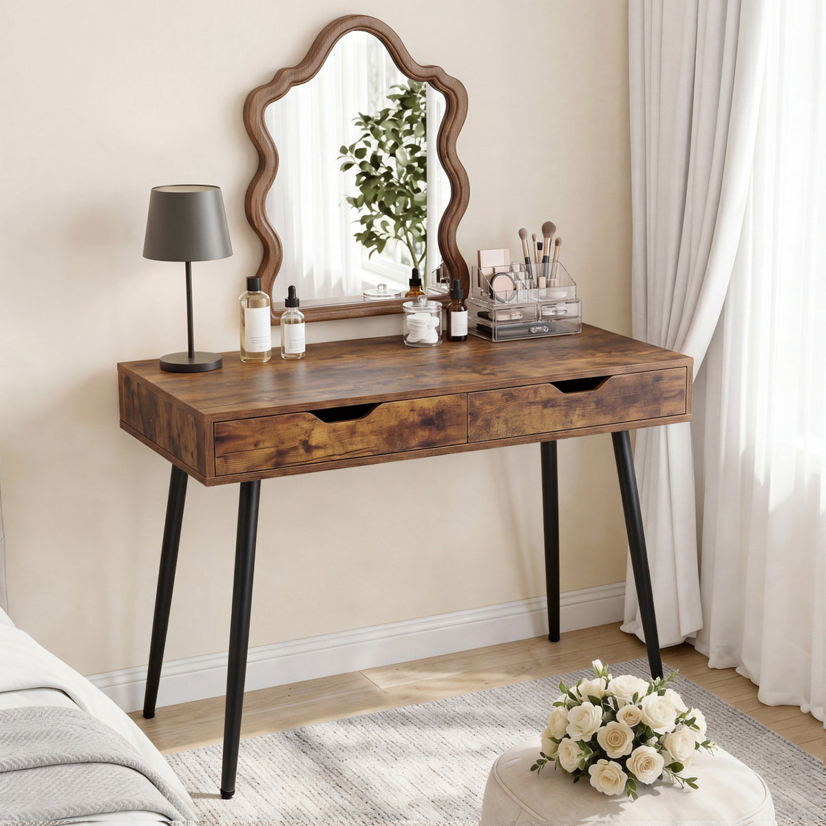 Computer Desk with 2 Drawers for Small Spaces