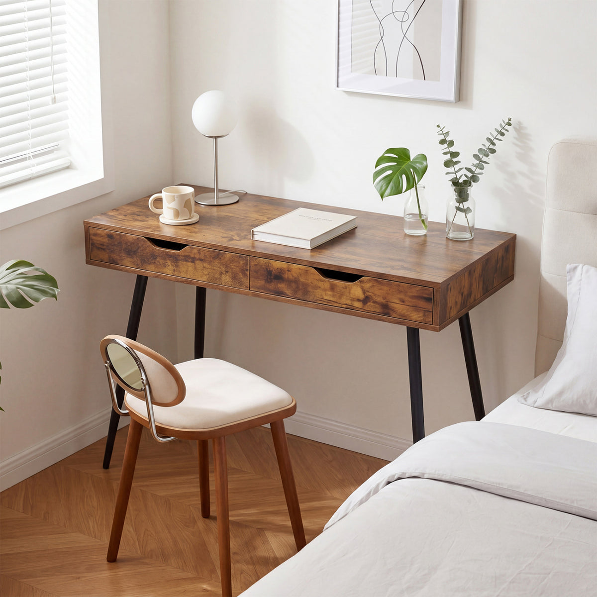 Computer Desk with 2 Drawers for Small Spaces