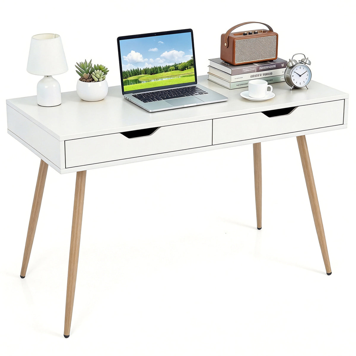 Computer Desk with 2 Drawers for Small Spaces