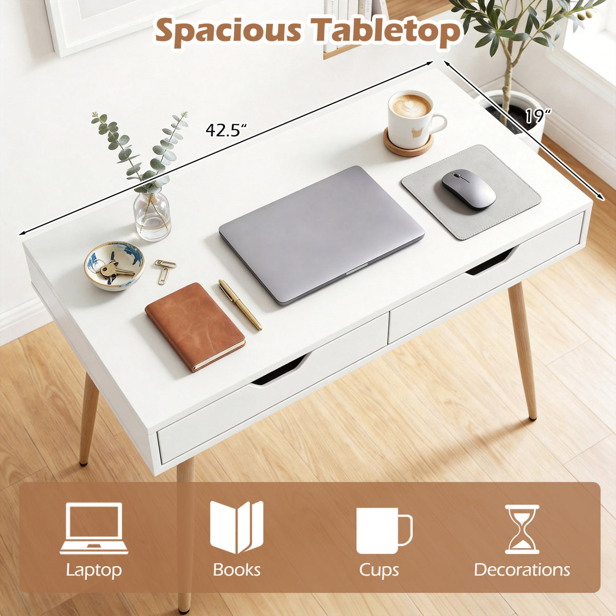 Computer Desk with 2 Drawers for Small Spaces