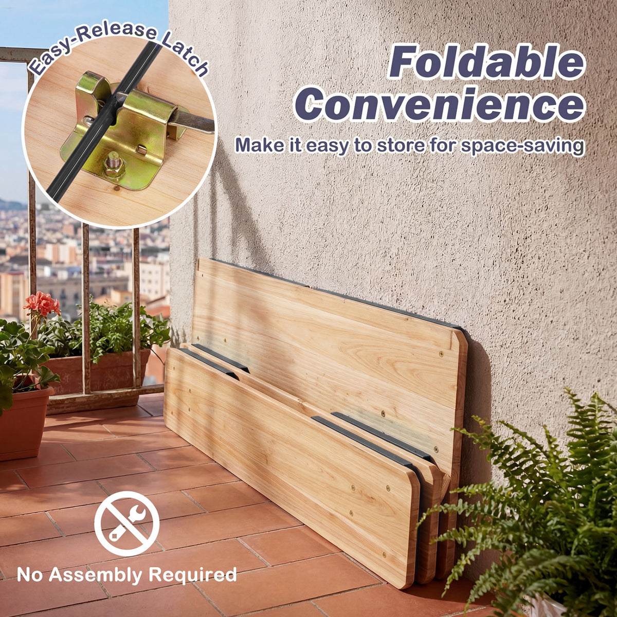Folding Kids Picnic Table & Bench Set No Assembly Wooden Toddler Table