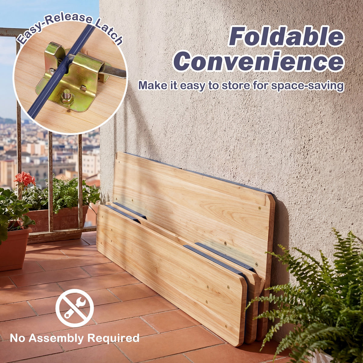 Folding Kids Picnic Table & Bench Set No Assembly Wooden Toddler Table