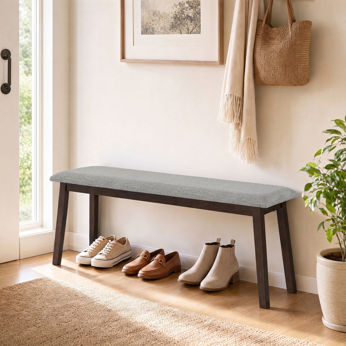 Upholstered Entryway Bench with Rubber Wood Frame
