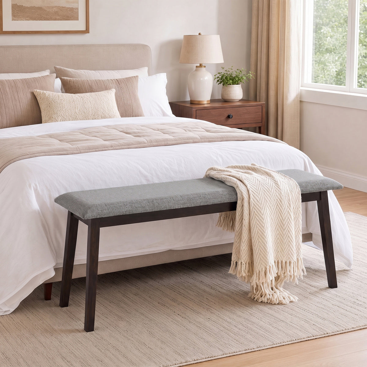 Upholstered Entryway Bench with Rubber Wood Frame