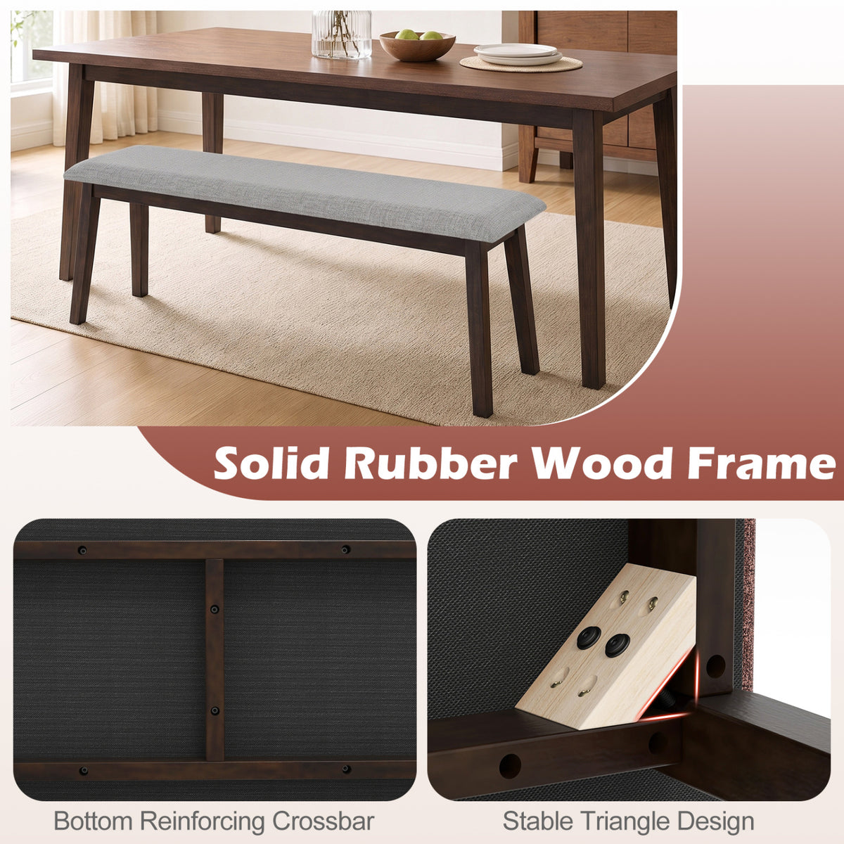 Upholstered Entryway Bench with Rubber Wood Frame