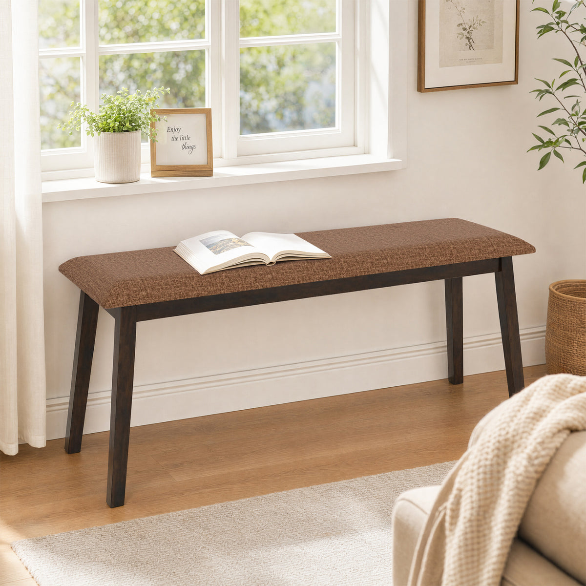 Upholstered Entryway Bench with Rubber Wood Frame