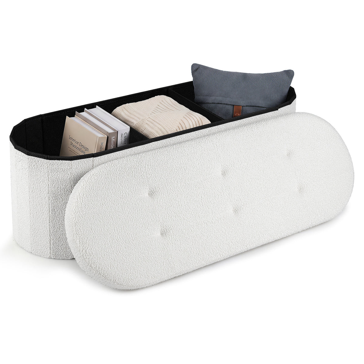 43" Folding Teddy Storage Ottoman Bench with Dividers for Living Room and Bedroom