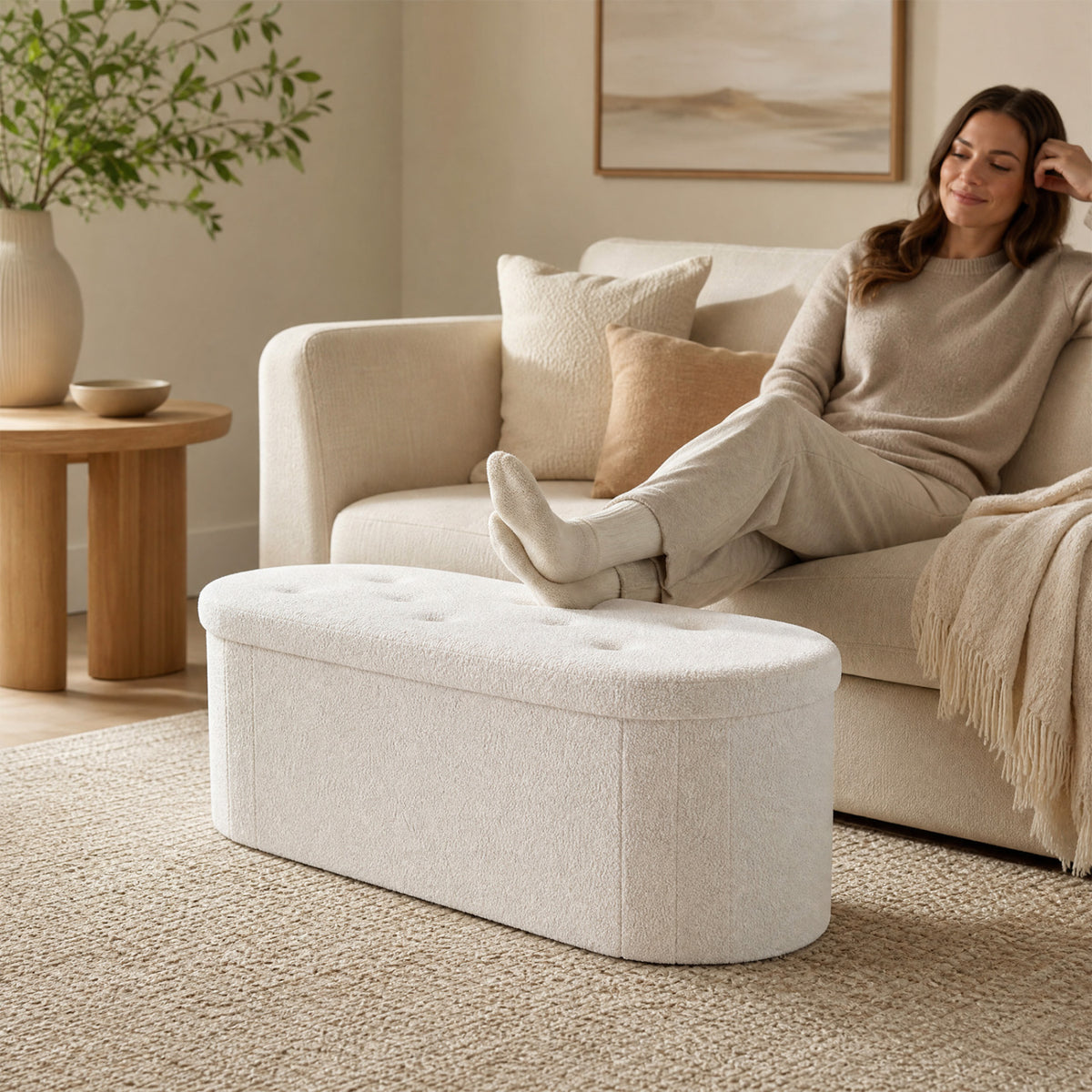 43" Folding Teddy Storage Ottoman Bench with Dividers for Living Room and Bedroom
