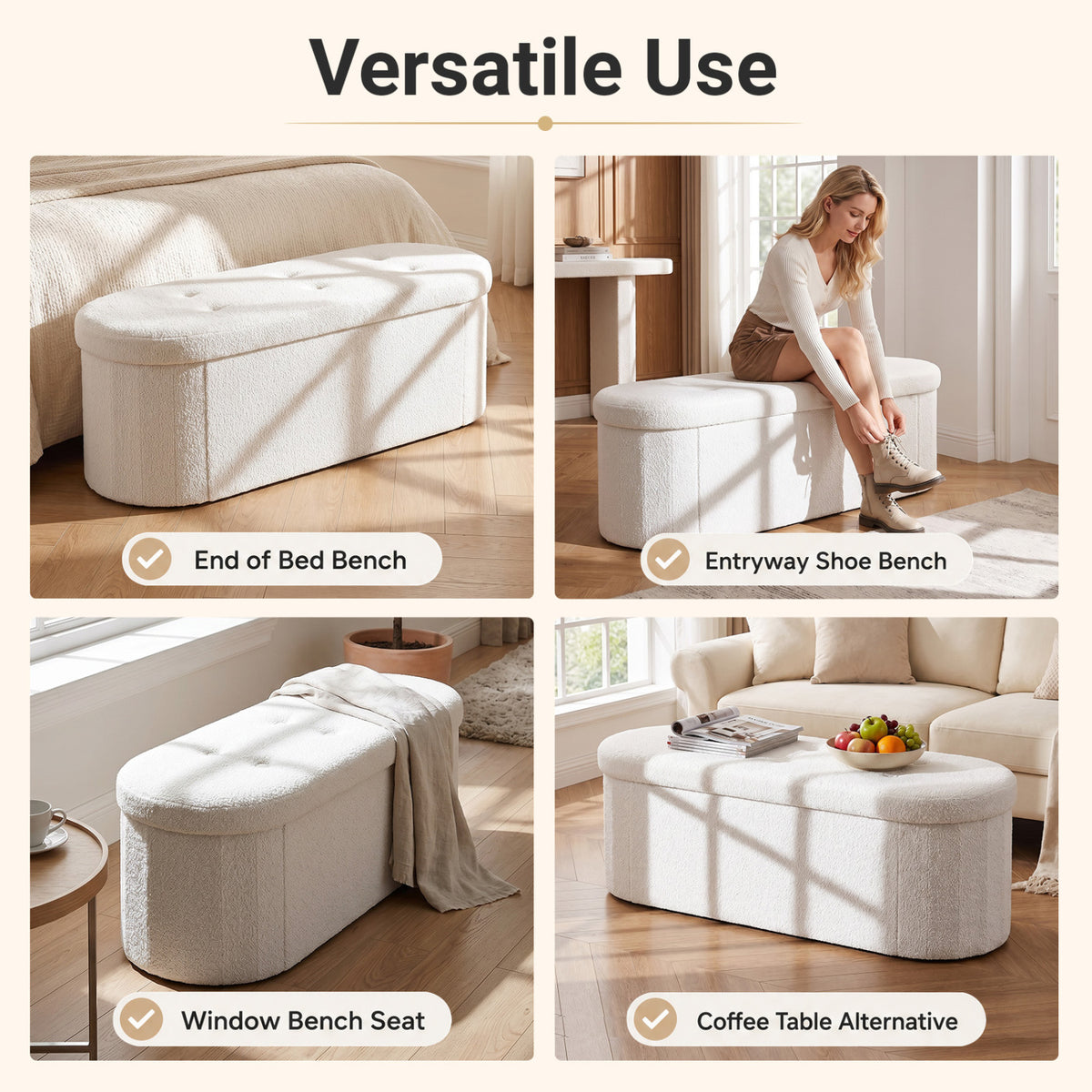 43" Folding Teddy Storage Ottoman Bench with Dividers for Living Room and Bedroom