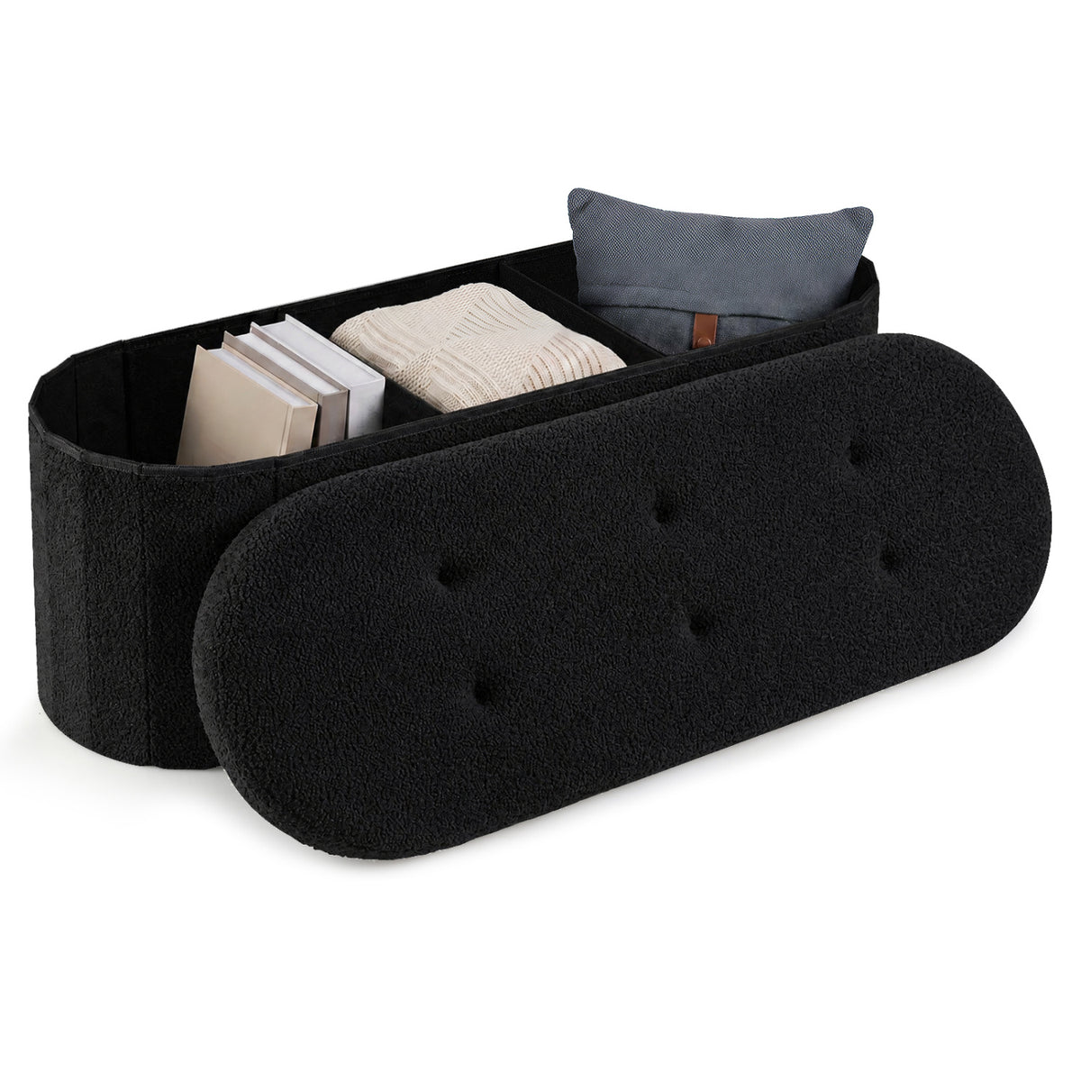 43" Folding Teddy Storage Ottoman Bench with Dividers for Living Room and Bedroom