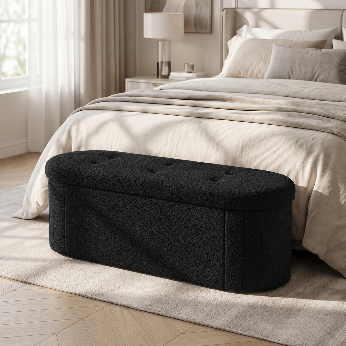 43" Folding Teddy Storage Ottoman Bench with Dividers for Living Room and Bedroom