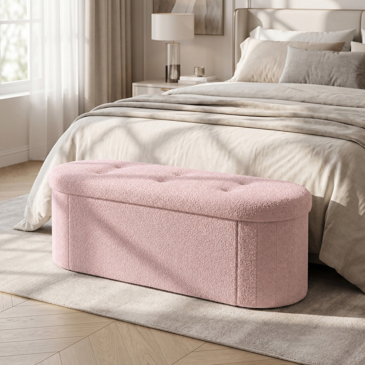 43" Folding Teddy Storage Ottoman Bench with Dividers for Living Room and Bedroom