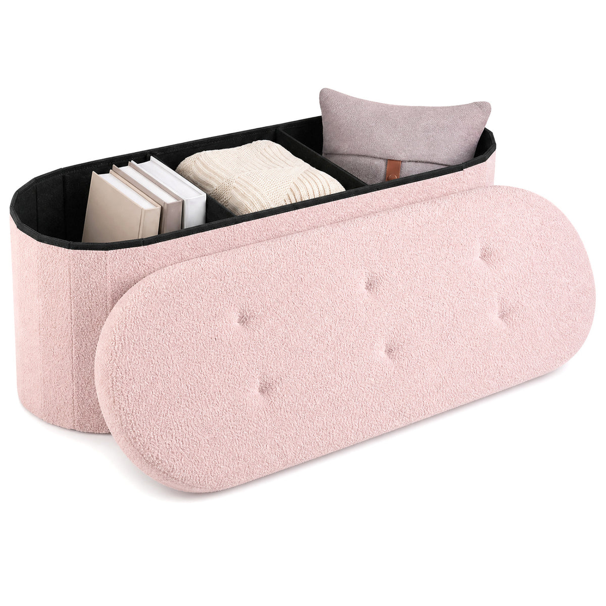 43" Folding Teddy Storage Ottoman Bench with Dividers for Living Room and Bedroom