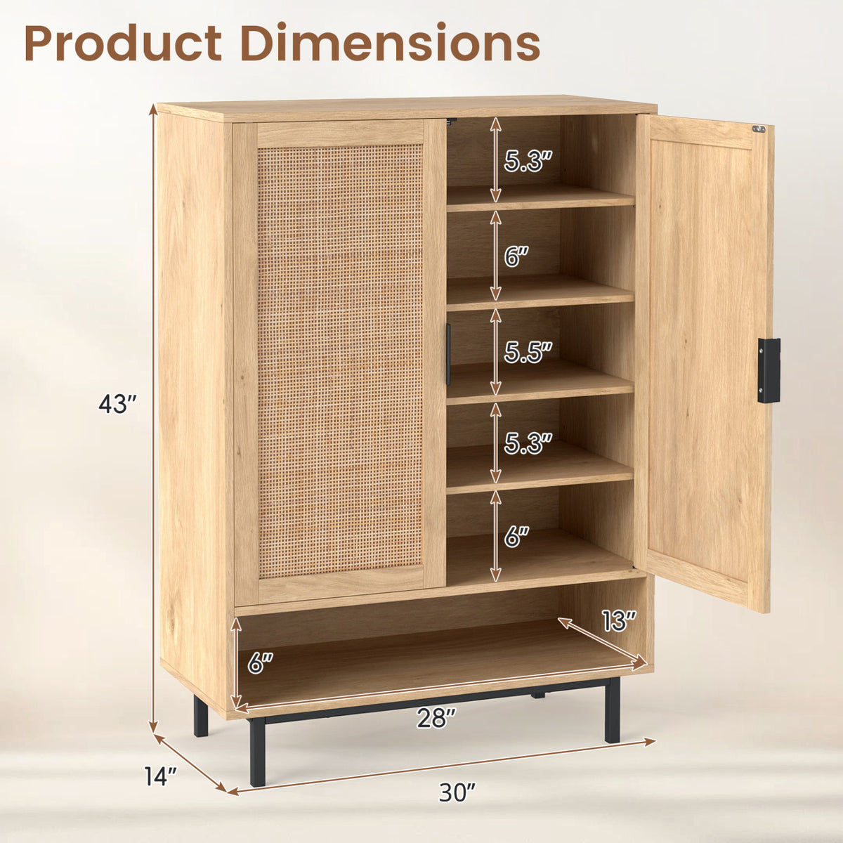 6-Tier Tall Shoe Cabinet with Double Doors
