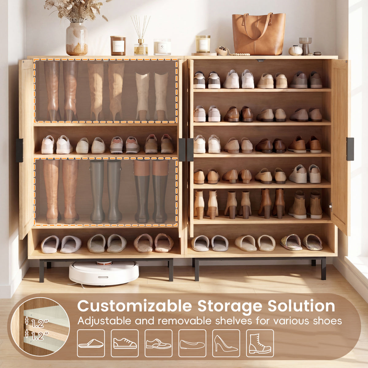 6-Tier Tall Shoe Cabinet with Double Doors