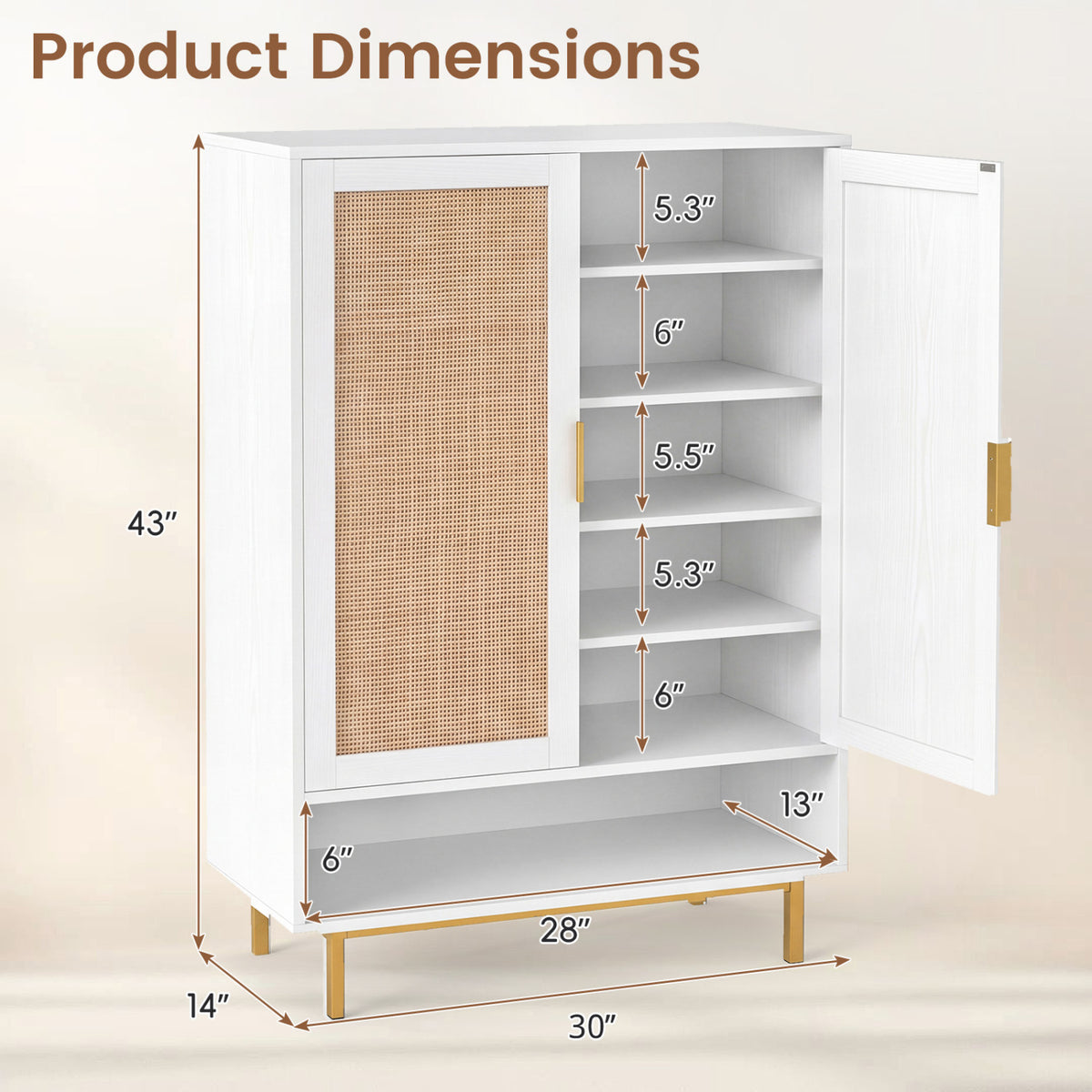 6-Tier Tall Shoe Cabinet with Double Doors