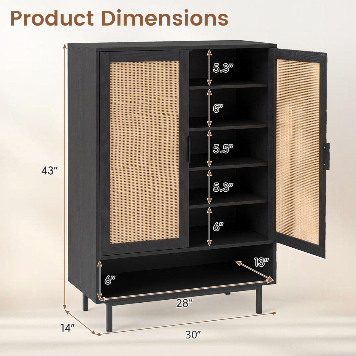 6-Tier Tall Shoe Cabinet with Double Doors