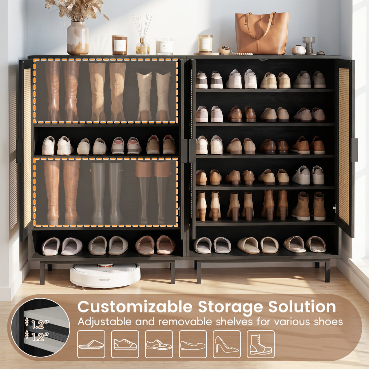 6-Tier Tall Shoe Cabinet with Double Doors